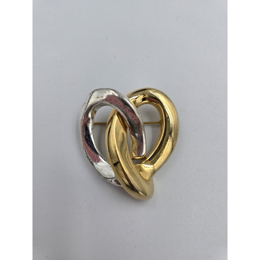 Erwin‎ Pearl Vintage Gold Silver Tone Intertwined Heart Knot Pin Brooch Signed